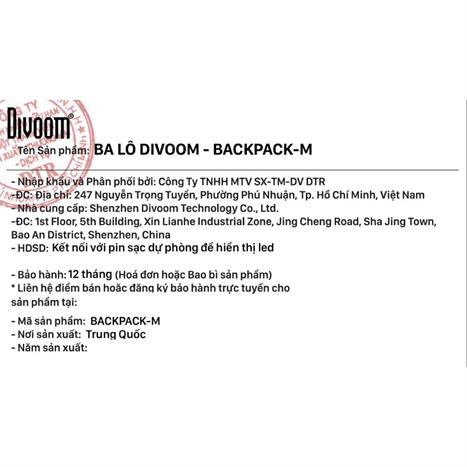 Balo Laptop 15 inch Divoom Backpack-M Màu Đen