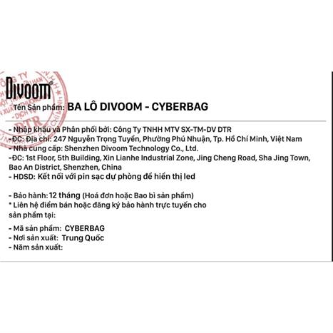 Balo Laptop 15.6 inch Divoom Cyberbag Màu Đen
