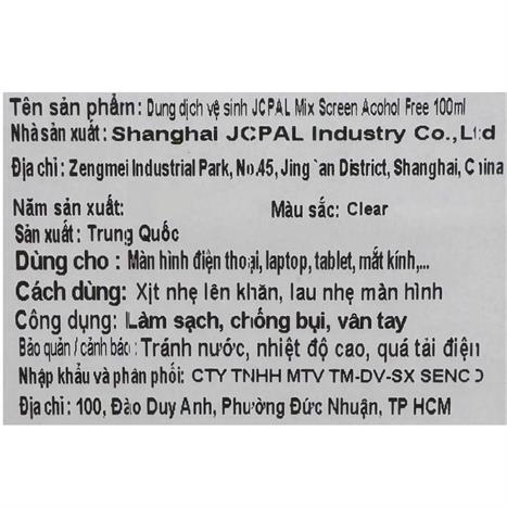 Chai xịt vệ sinh Jcpal Mix Screen Acohol-Free Màu Xanh Dương
