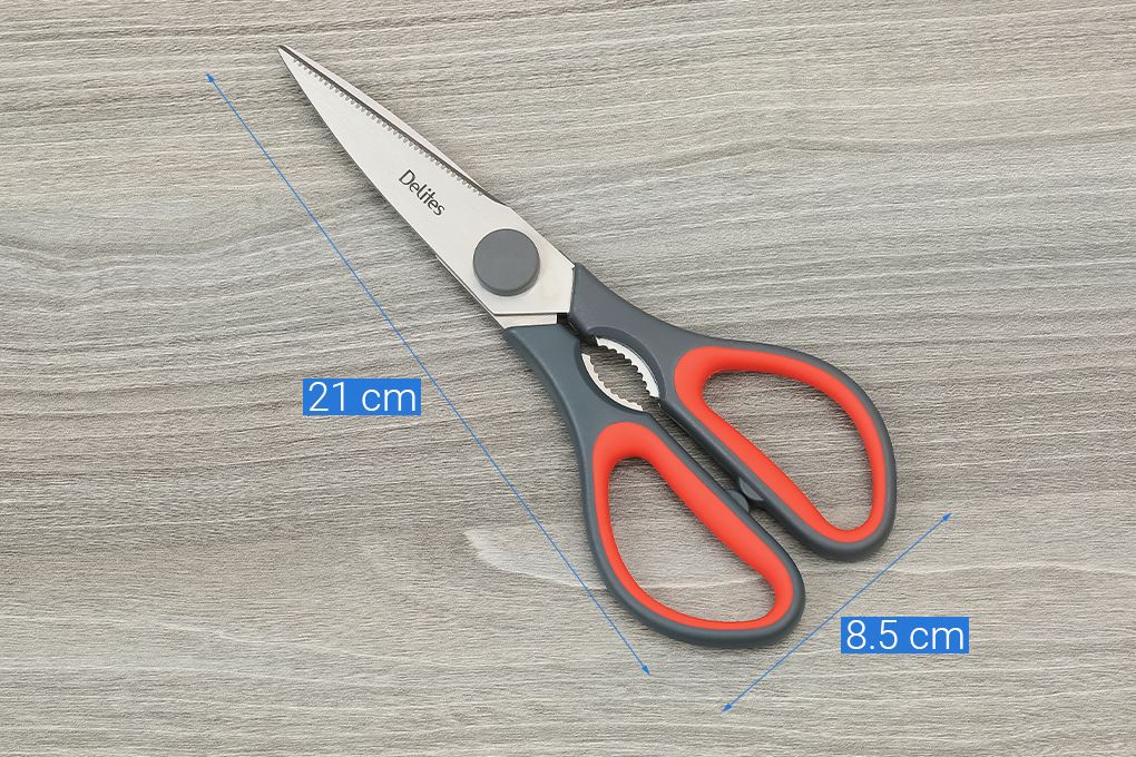 Kéo nhà bếp đa năng thép không gỉ 2Cr13 Delites KS2022-2125 Màu Xám - Đỏ