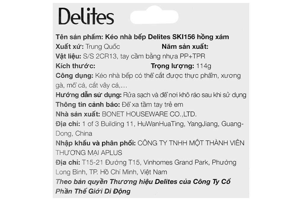 Kéo nhà bếp thép không gỉ 2Cr13 Delites SKI156 Màu Trắng ngà/Hồng nhạt/Xám