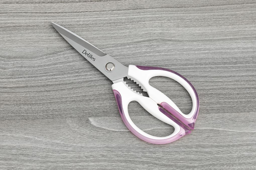 Kéo nhà bếp thép không gỉ 2Cr13 Delites SKI153 Màu Trắng - Tím