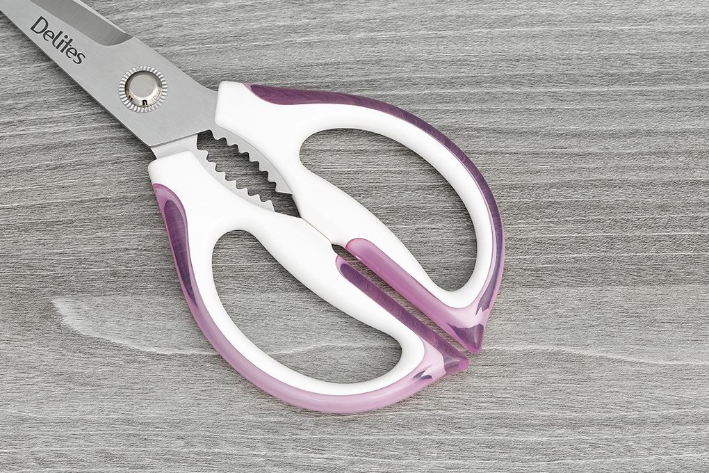 Kéo nhà bếp thép không gỉ 2Cr13 Delites SKI153 Màu Trắng - Tím