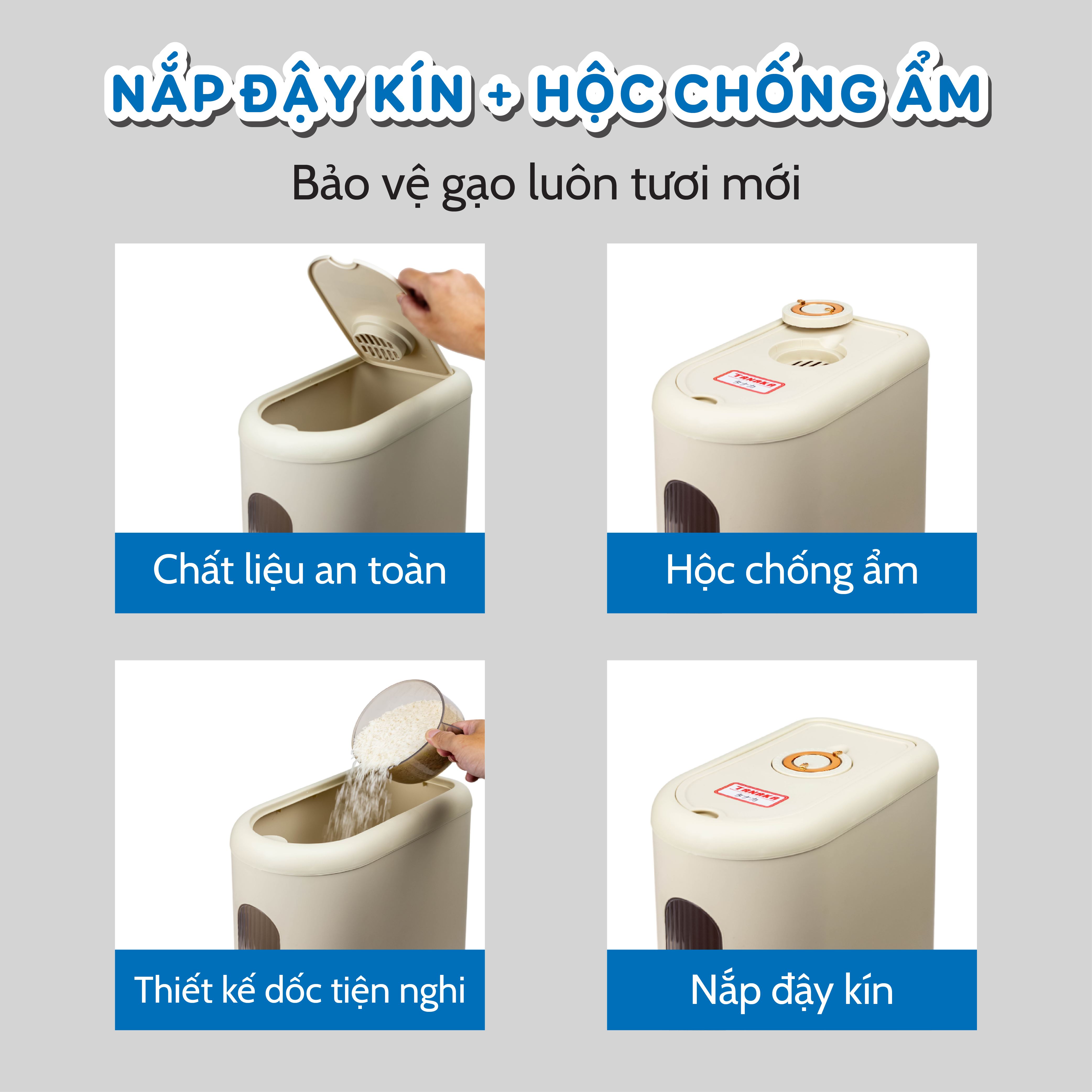 Thùng gạo 10 kg Tanaka TG0110-WH trắng Màu Trắng - Kem