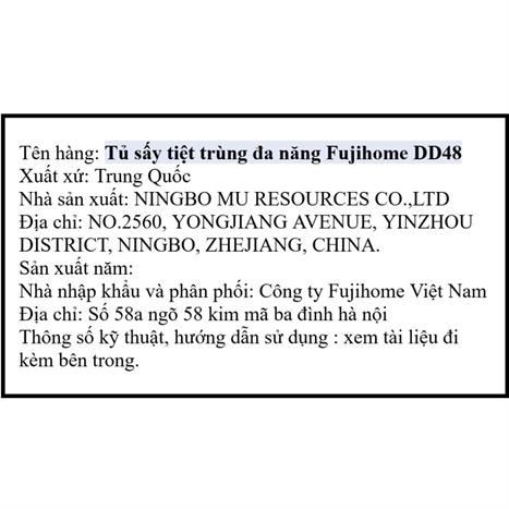 Tủ sấy chén bát tiệt trùng Fujihome DD48 Màu Trắng