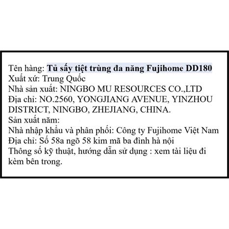 Tủ sấy chén bát tiệt trùng Fujihome DD180 Màu Đen