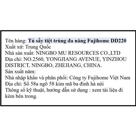 Tủ sấy chén bát tiệt trùng Fujihome DD220 Màu Đen