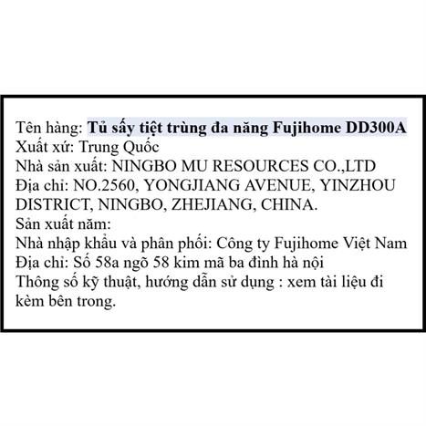 Tủ sấy chén bát tiệt trùng Fujihome DD300A Màu Trắng