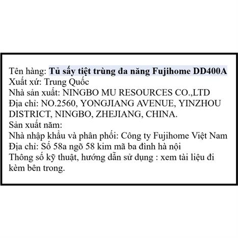 Tủ sấy chén bát tiệt trùng Fujihome DD400A Màu Trắng