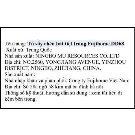 Tủ sấy chén bát tiệt trùng Fujihome DD68 Màu Bạc