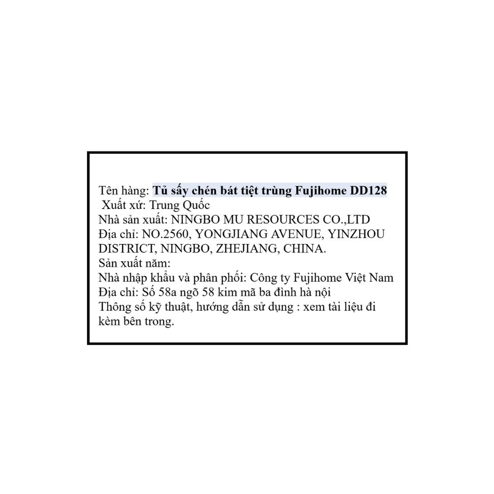 Tủ sấy chén bát tiệt trùng Fujihome DD128 Màu Đen
