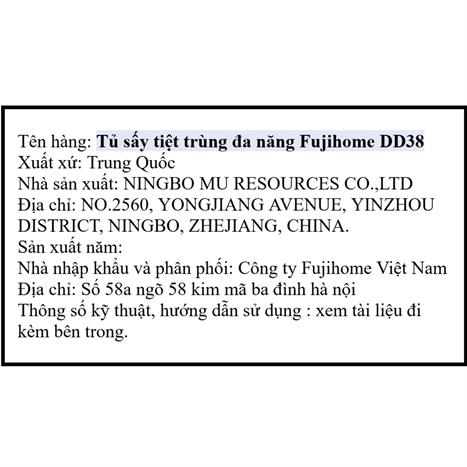 Tủ sấy chén bát tiệt trùng Fujihome DD38 Màu Trắng