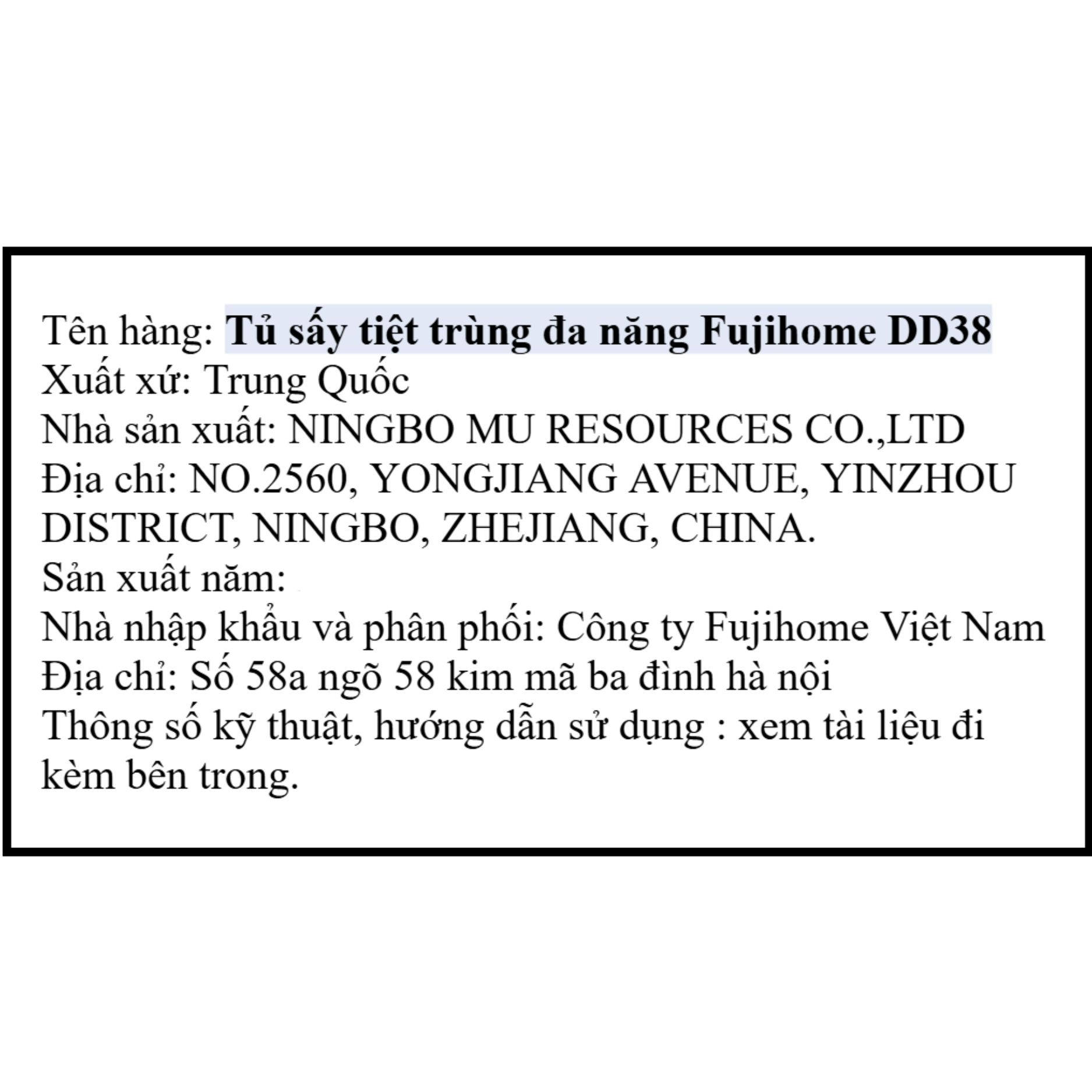 Tủ sấy chén bát tiệt trùng Fujihome DD38 Màu Trắng