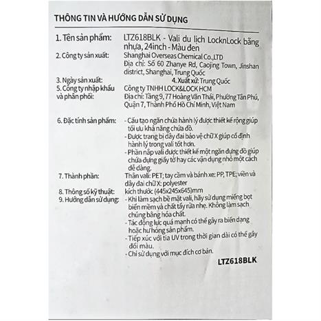 Vali kéo Lock&Lock LTZ618BLK 24 inch Đen Màu Đen