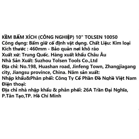 Kìm bấm xích Tolsen 10050 46 cm Màu Trắng - Đen