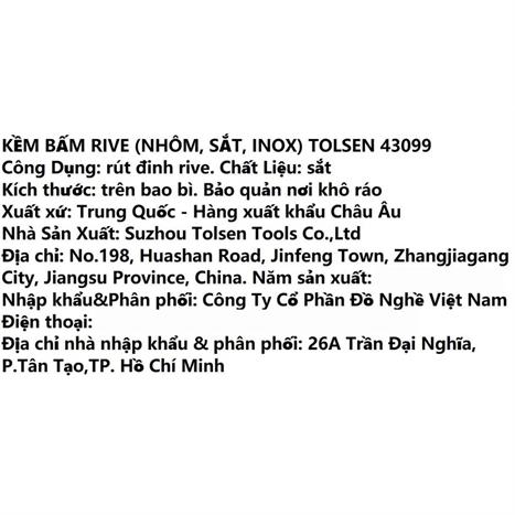 Kìm bấm rive Tolsen 43099 19 cm Màu Đen - Vàng