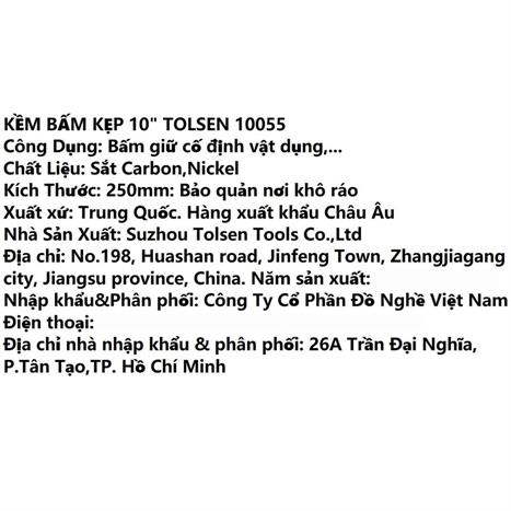 Kìm bấm kẹp Tolsen 10055 25 cm Màu Đen - Vàng