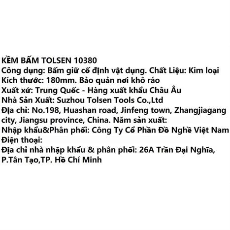 Kìm bấm miệng cong Tolsen 10380 18 cm Màu Đen - Vàng