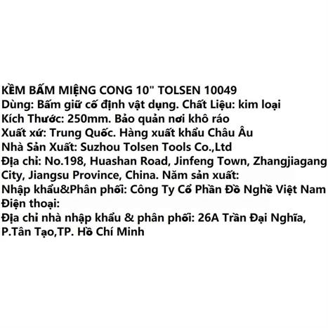 Kìm bấm miệng cong Tolsen 10049 25 cm Màu Đen - Vàng