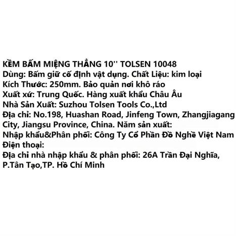 Kìm bấm miệng thẳng Tolsen 10048 25 cm Màu Đen - Vàng