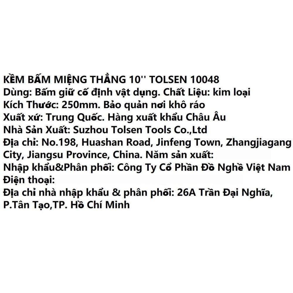 Kìm bấm miệng thẳng Tolsen 10048 25 cm Màu Đen - Vàng