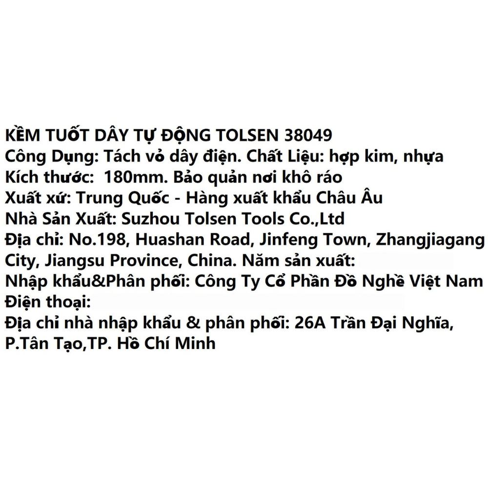 Kìm tuốt dây tự động Tolsen 38049 18 cm Màu Đen - Vàng