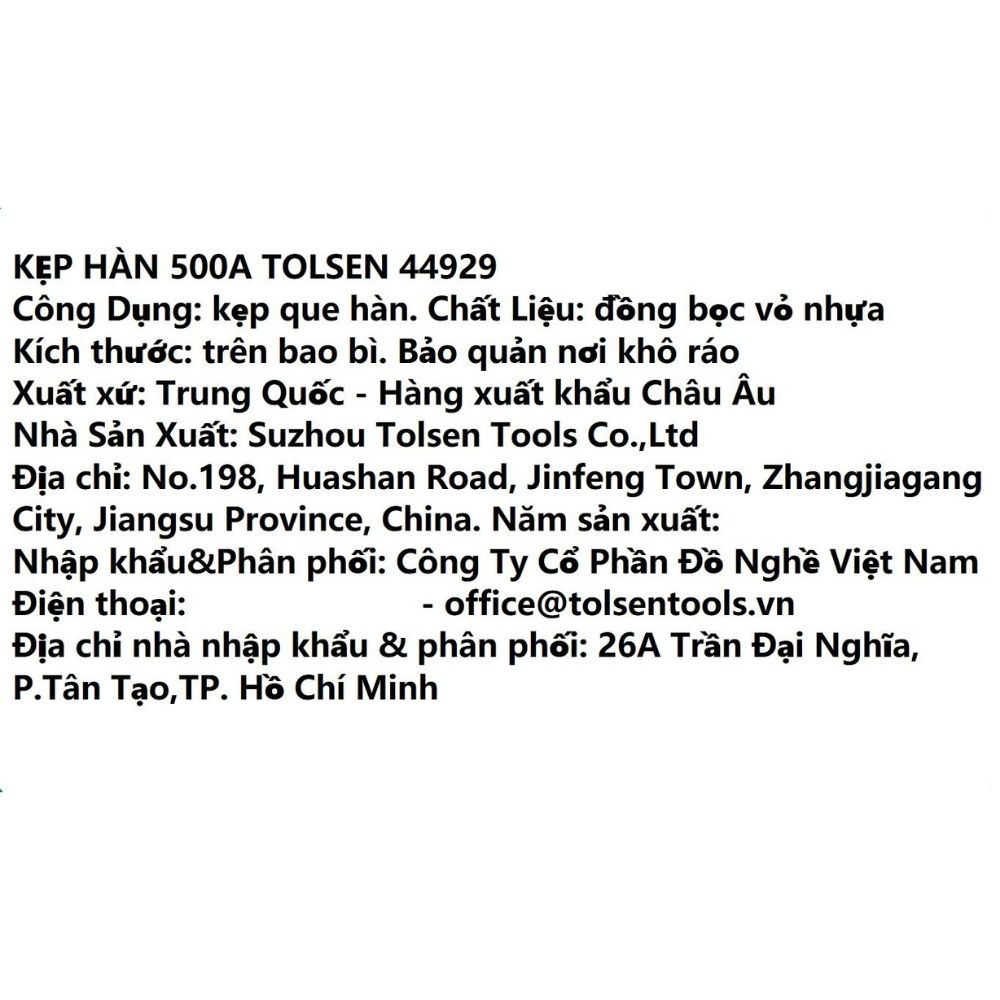 Kẹp hàn Tolsen 44929 Màu Đen - Vàng