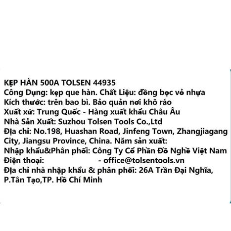 Kẹp hàn Tolsen 44935 Màu Đen - Vàng