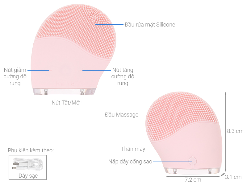 Máy rửa mặt và massage Halio Baby Pink