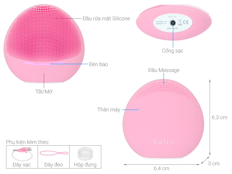 Máy rửa mặt và massage dành cho da nhạy cảm Halio Baby Pink