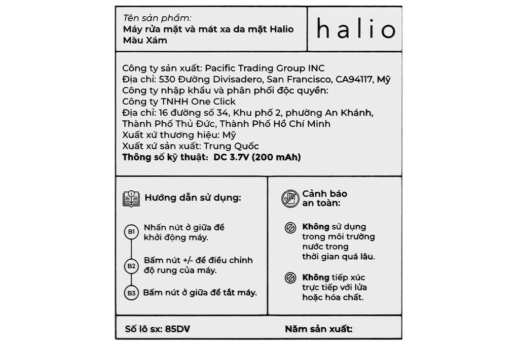 Máy rửa mặt và massage Halio Grey Smoke Màu Xám