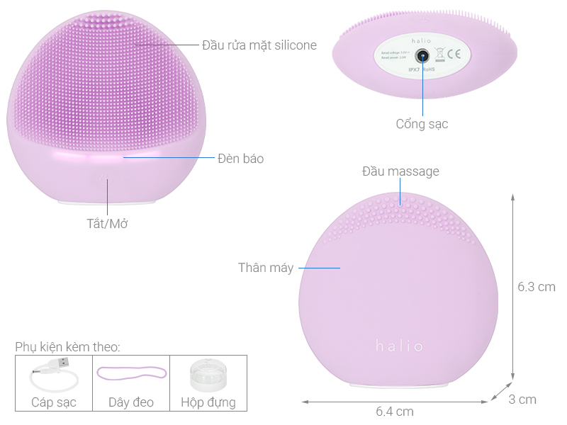 Máy rửa mặt và massage Halio Purple Rain