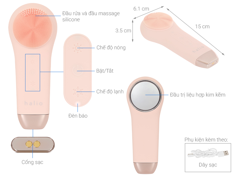 Máy rửa mặt và massage Halio 5 in 1 Peach Fuzz