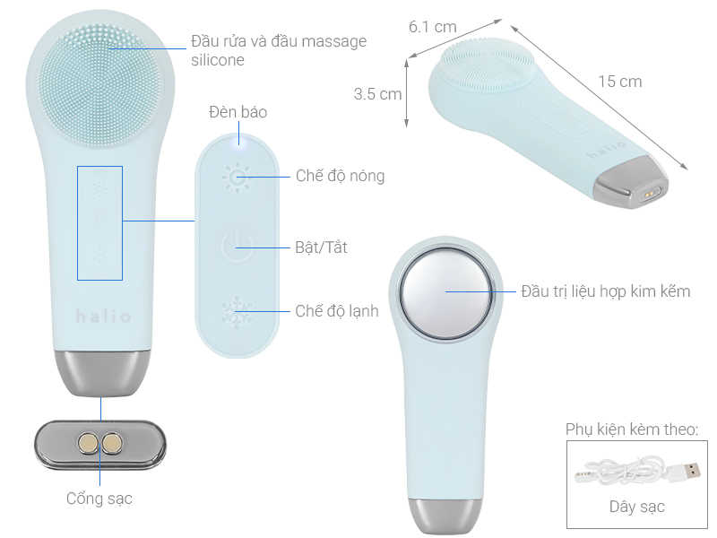 Máy rửa mặt và massage Halio 5 in 1 Ice Blue