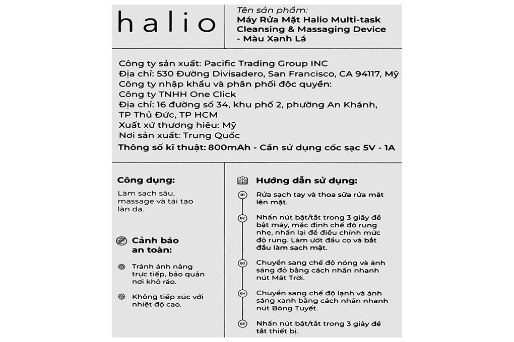 Máy rửa mặt và massage Halio 5 in 1 Sage Green Màu Xanh lá