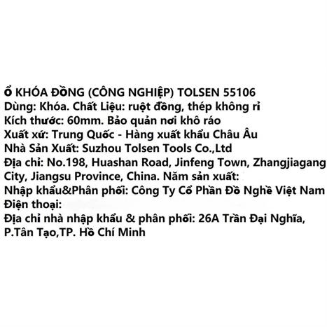 Ổ khoá đồng 60 mm Tolsen 55106 Màu Đen - Vàng