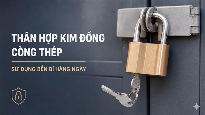 Ổ khóa đồng 58 mm Việt-Tiệp 0163M Màu Vàng đồng