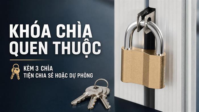 Ổ khóa đồng 58 mm Việt-Tiệp 0163M Màu Vàng đồng