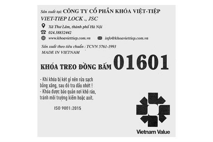 Ổ khóa bấm đồng 60 mm Việt-Tiệp 01601 Màu Vàng đồng