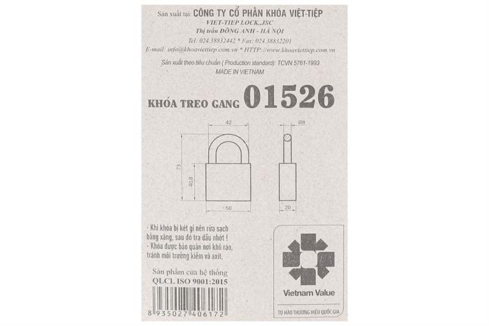 Ổ khóa gang 50 mm Việt-Tiệp 01526 Màu Đen