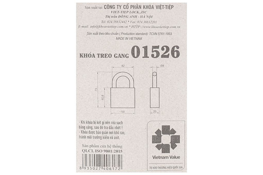 Ổ khóa gang 50 mm Việt-Tiệp 01526 Màu Đen
