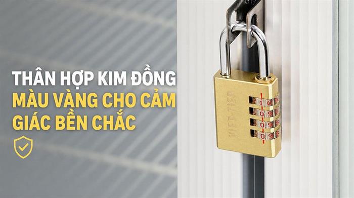 Ổ khóa số xoay đồng 40 mm Việt-Tiệp 13131 Màu Vàng đồng