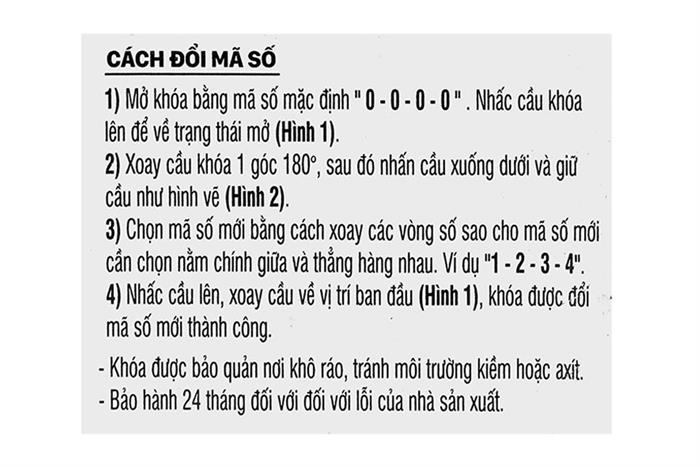Ổ khóa số xoay đồng 40 mm Việt-Tiệp 13131 Màu Vàng đồng