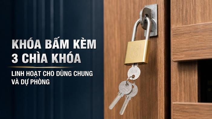 Ổ khóa bấm đồng 48 mm Việt-Tiệp 01524 Màu Vàng đồng