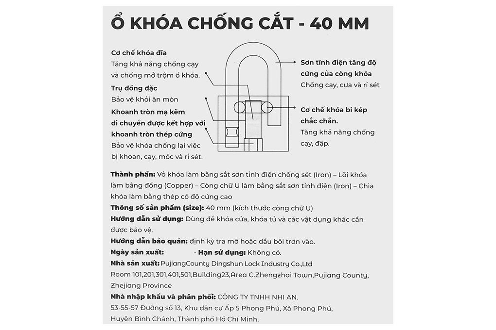 Ổ khóa chống cắt hợp kim kẽm 40 mm Dreamm Màu Vàng đồng