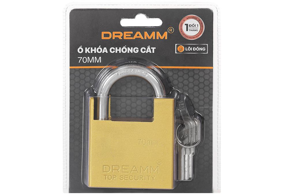Ổ khóa chống cắt hợp kim kẽm 70 mm Dreamm Màu Vàng đồng