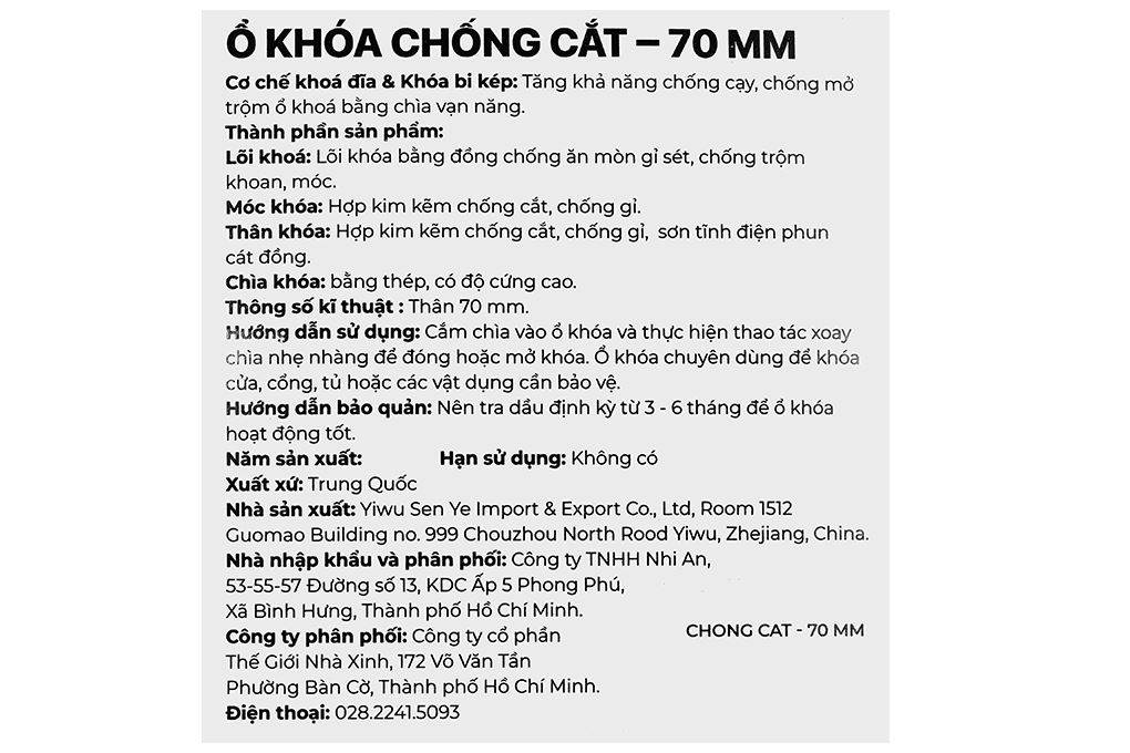 Ổ khóa chống cắt hợp kim kẽm 70 mm Dreamm Màu Vàng đồng