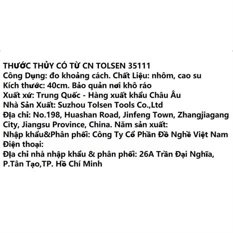 Thước thuỷ Tolsen 35111 0.4 m Màu Đen - Vàng