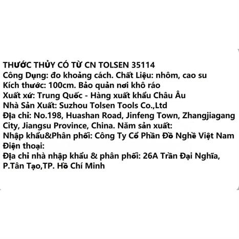 Thước thuỷ Tolsen 35114 1m Màu Đen - Vàng