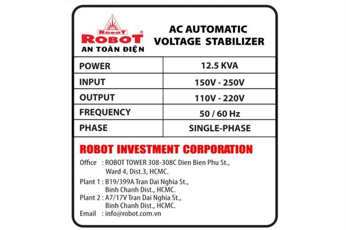 Ổn áp Robot 1 pha 12.5KVA 150 Màu Xám